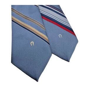 Vtg Etienne Aigner Tie Necktie Mens Lot 2 60s 70s Blue Stripe Career Designer